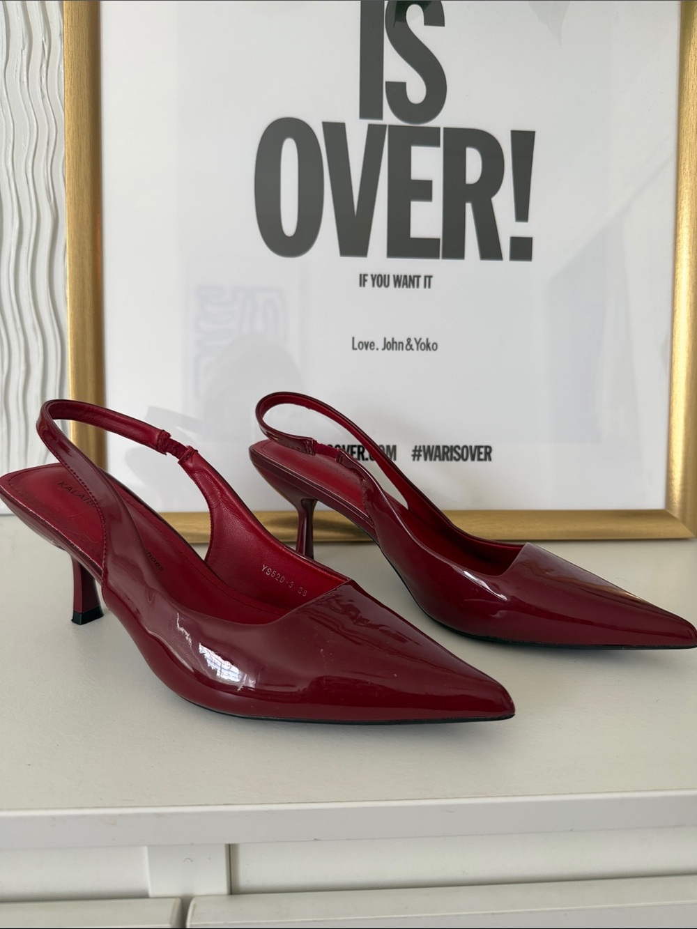 Red Patent Pointed-Toe Slingback Heels - Picture 2 of 4